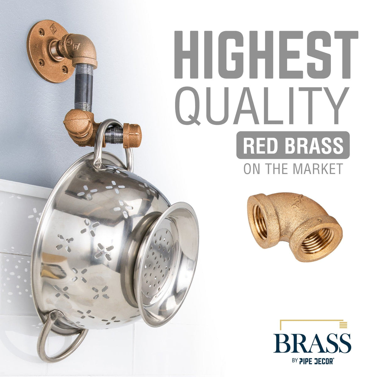 PIPE DECOR 1/2 in. red brass 90 degree elbow pipe fitting, view 7
