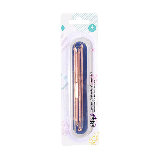 Eklips Blackhead Removal Set - 4 Double-Sided Comedone Extractor Tools for Acne Removal and Facial Cleansing by Beauty Care Bag