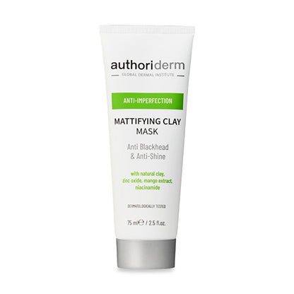 Authoriderm Clay Mask for Oily & Combination Skin: Natural Pore Tightening, Blackhead & Blemish Reduction - Mattifying Oil Control Face Mask by Beauty Care Bag