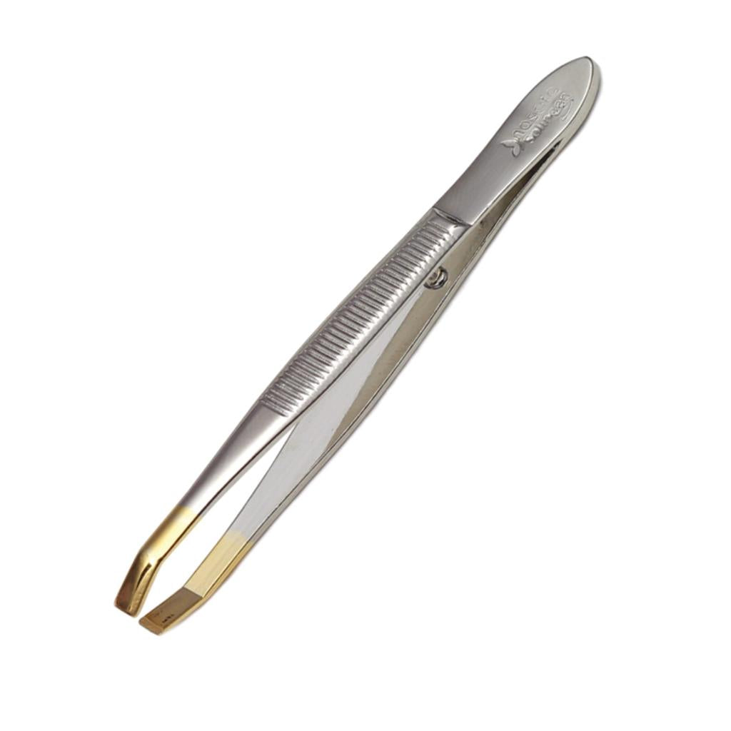 Nascita Half Yellow Flat Tip Tweezers for Precise Grooming by Beauty Care Bag