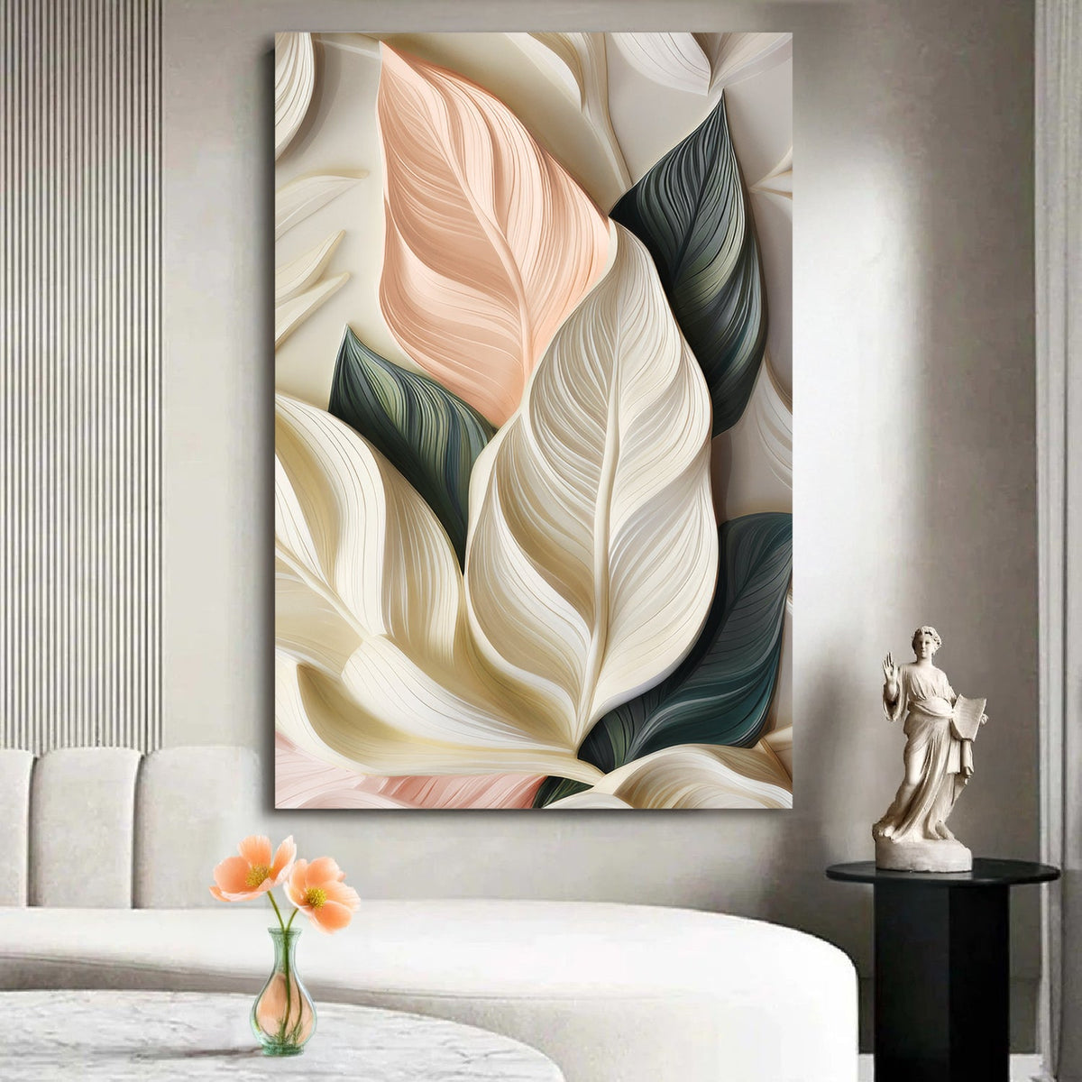 Elegant 3D Pastel Leaf Wall Art by Tailored Canvases