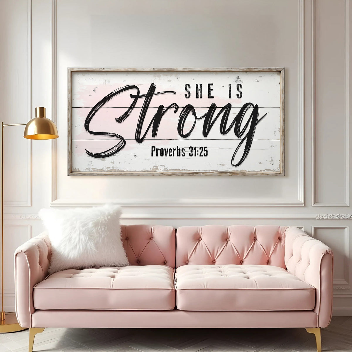 She Is Strong Proverbs 31:25 Faith Sign by Tailored Canvases