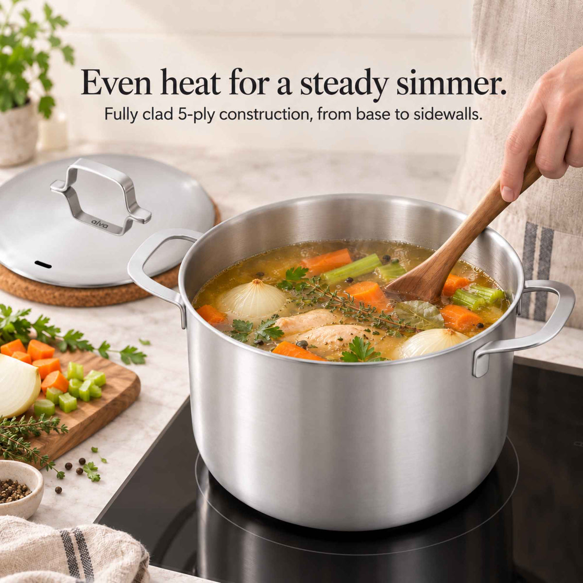 5-Ply Stainless Stock Pot with Lid, 7-Qt by Alva Cookware