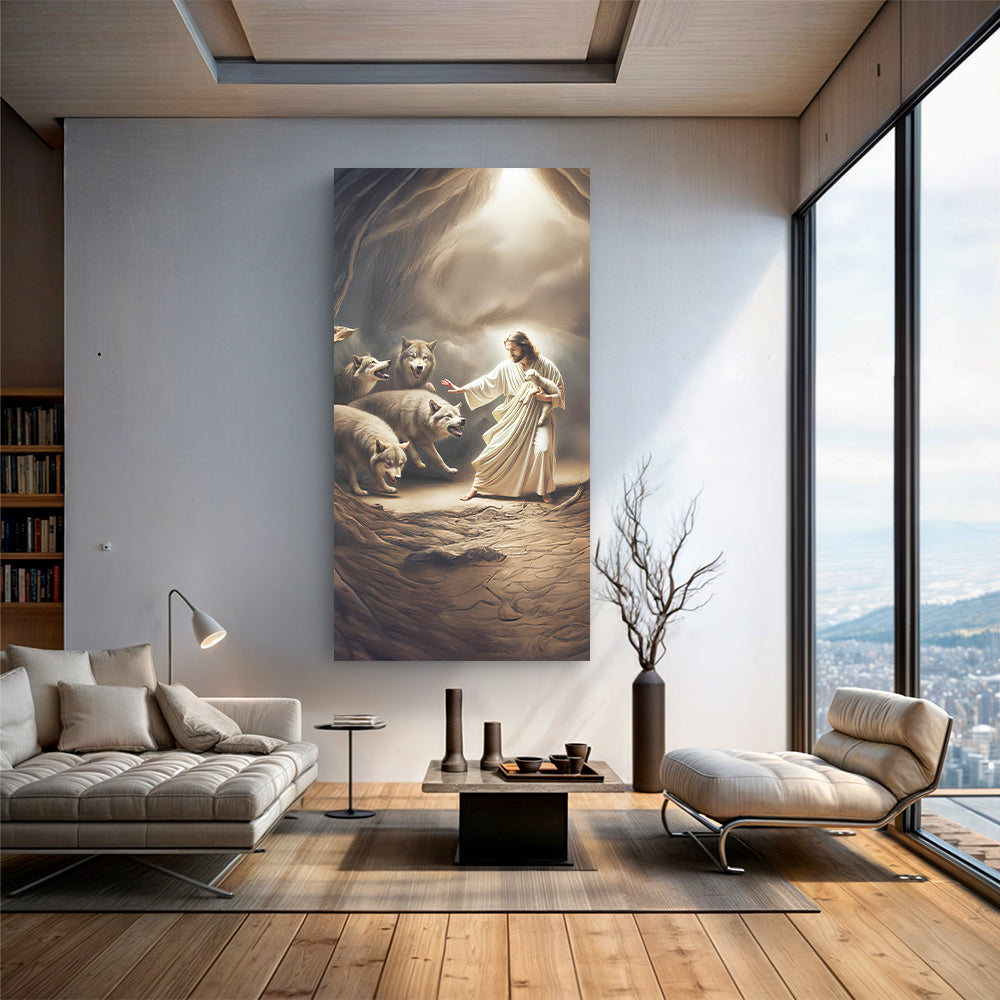 Jesus Protects The Lamb From Wolves Faith Wall Art VII by Tailored Canvases
