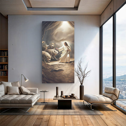 Jesus Protects The Lamb From Wolves Faith Wall Art VII by Tailored Canvases