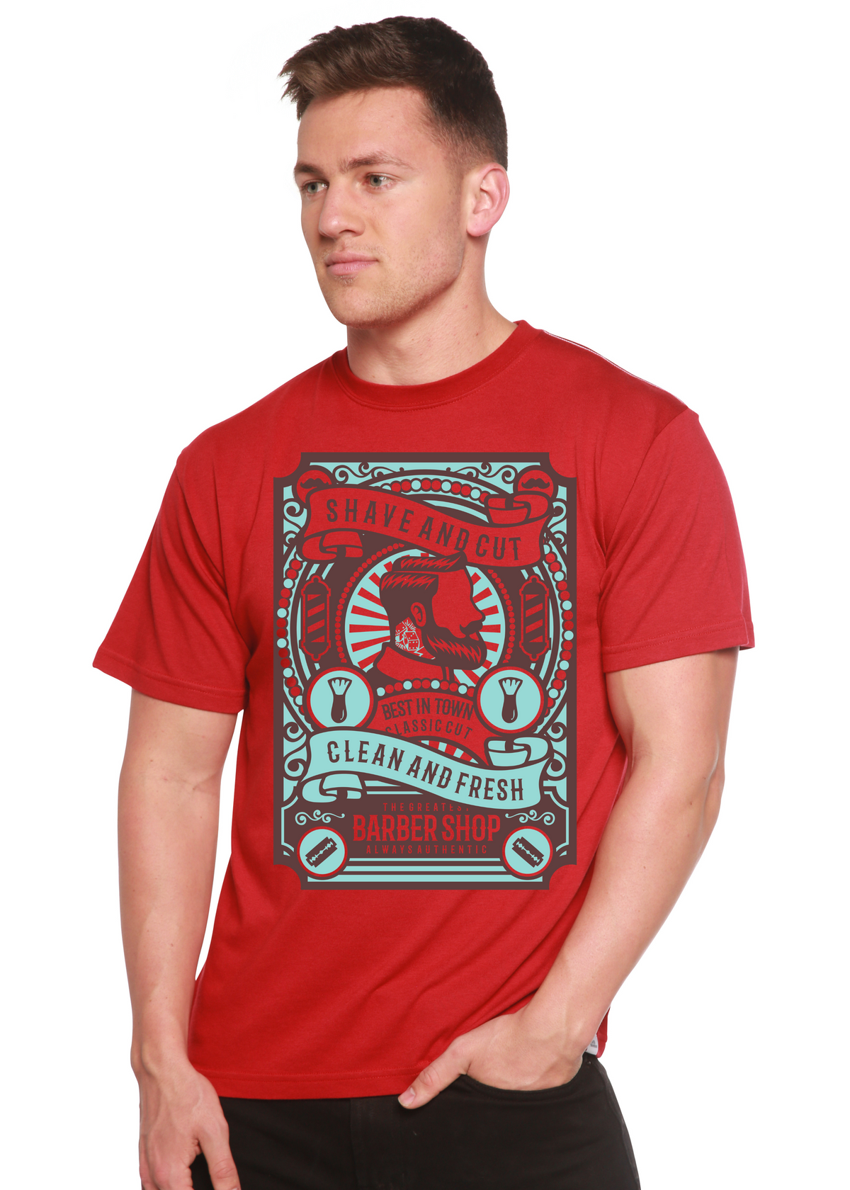 Shave and Cut men's bamboo graphic T-shirt – view 4