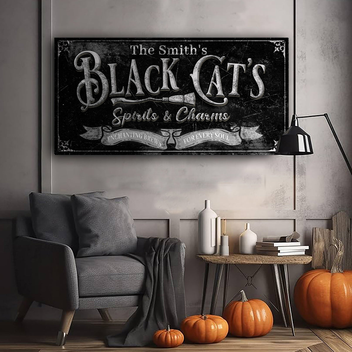 Black Cat’s Spirits & Charms Bar Halloween Sign III by Tailored Canvases