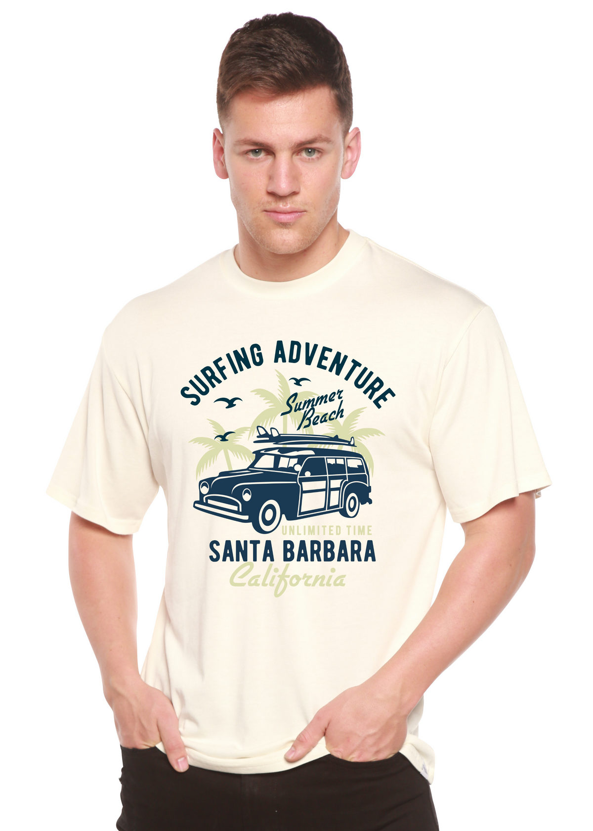Surfing Adventure men's bamboo graphic T-shirt – view 3