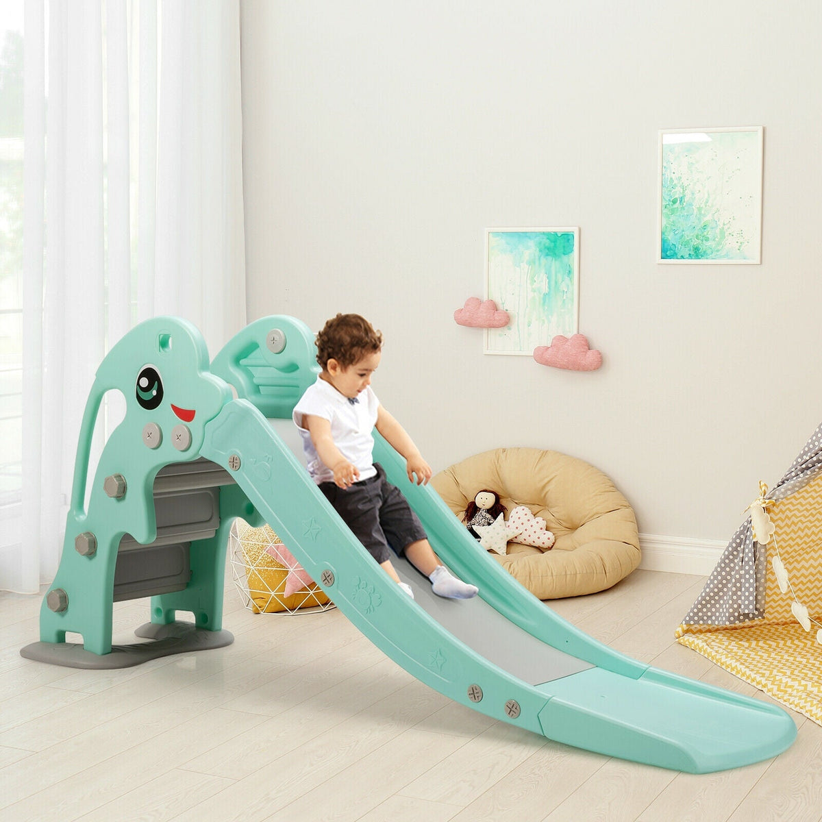 GBruno Store cartoon-shaped kids slide with basketball hoop, view 12