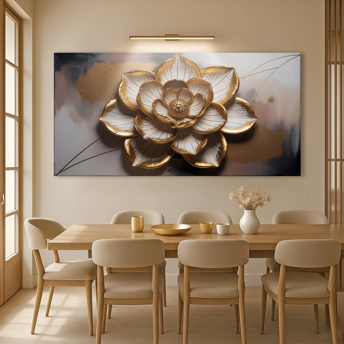 Golden Lotus Minimalist Abstract Wall Art by Tailored Canvases