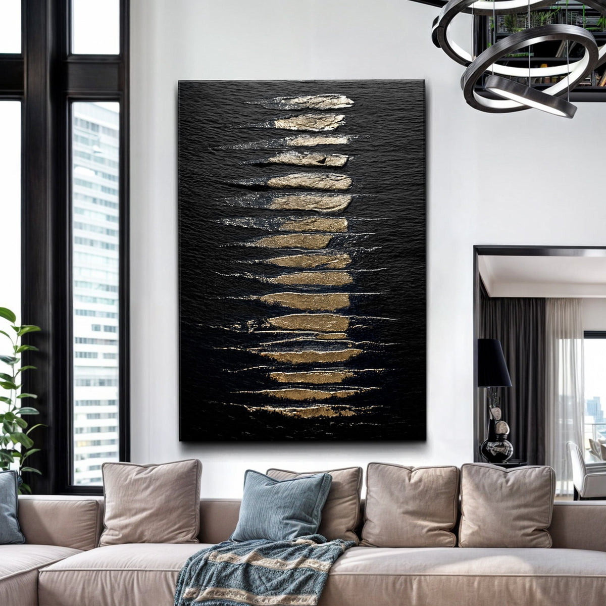 Black And Gold Abstract Minimalist Wall Art by Tailored Canvases