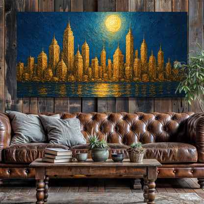 Golden Metropolis Cityscape Impasto Wall Art by Tailored Canvases