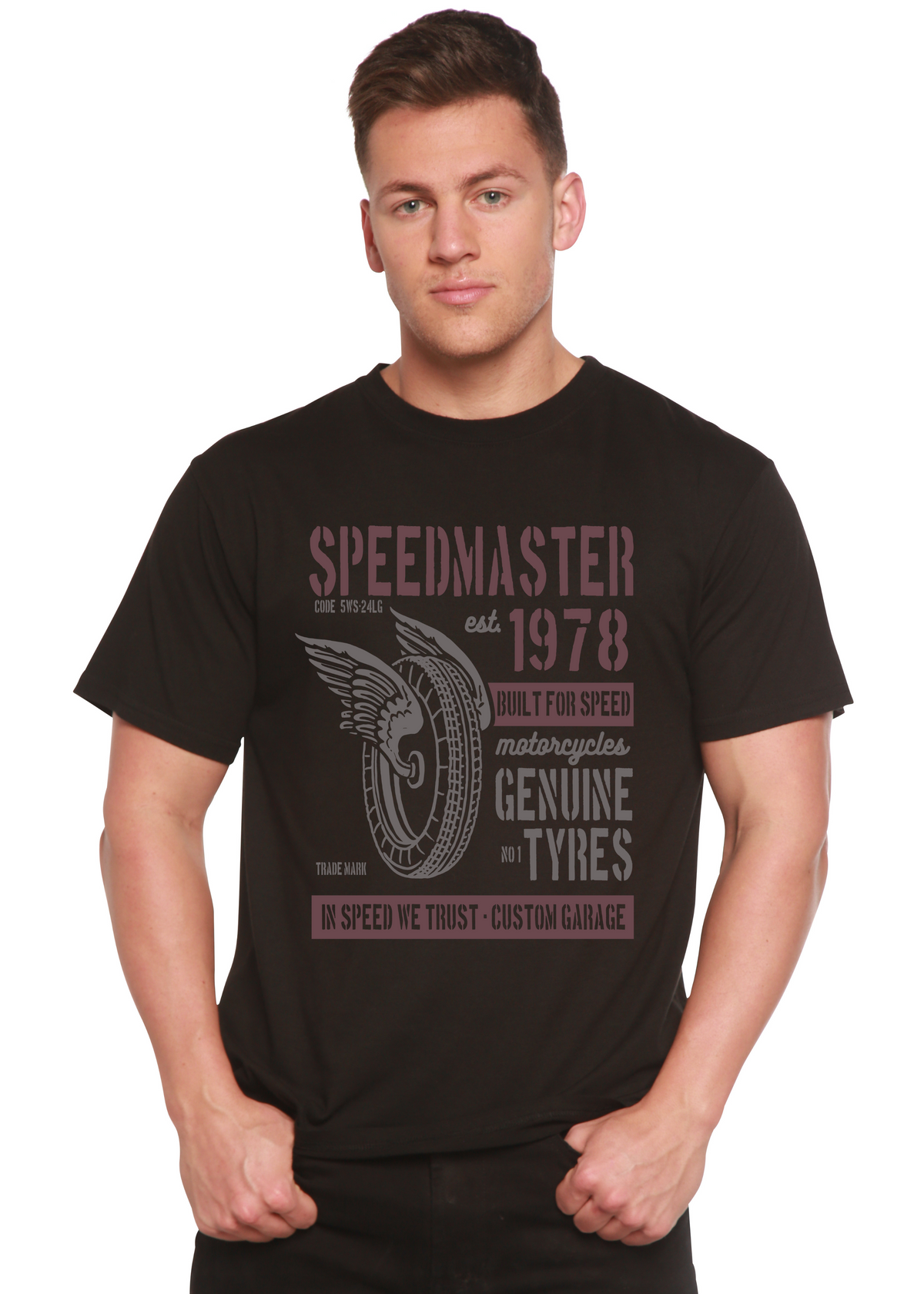 Speed Master men's short sleeve graphic T-shirt in bamboo viscose and organic cotton
