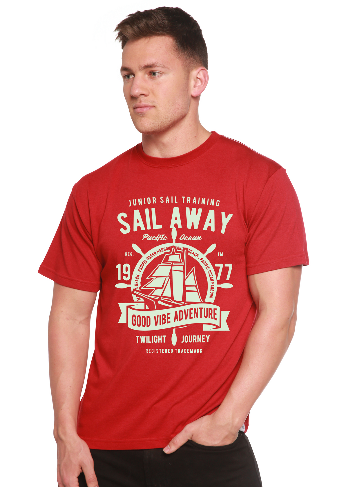 Sail Away men's bamboo graphic T-shirt – view 3