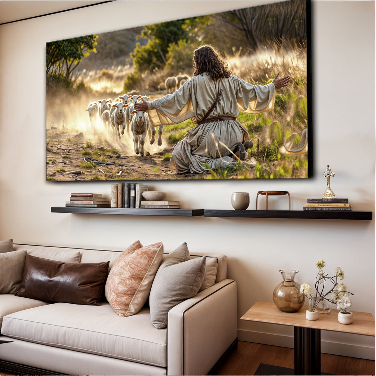 Jesus Protects The Lamb From Wolves Faith Wall Art VIII by Tailored Canvases