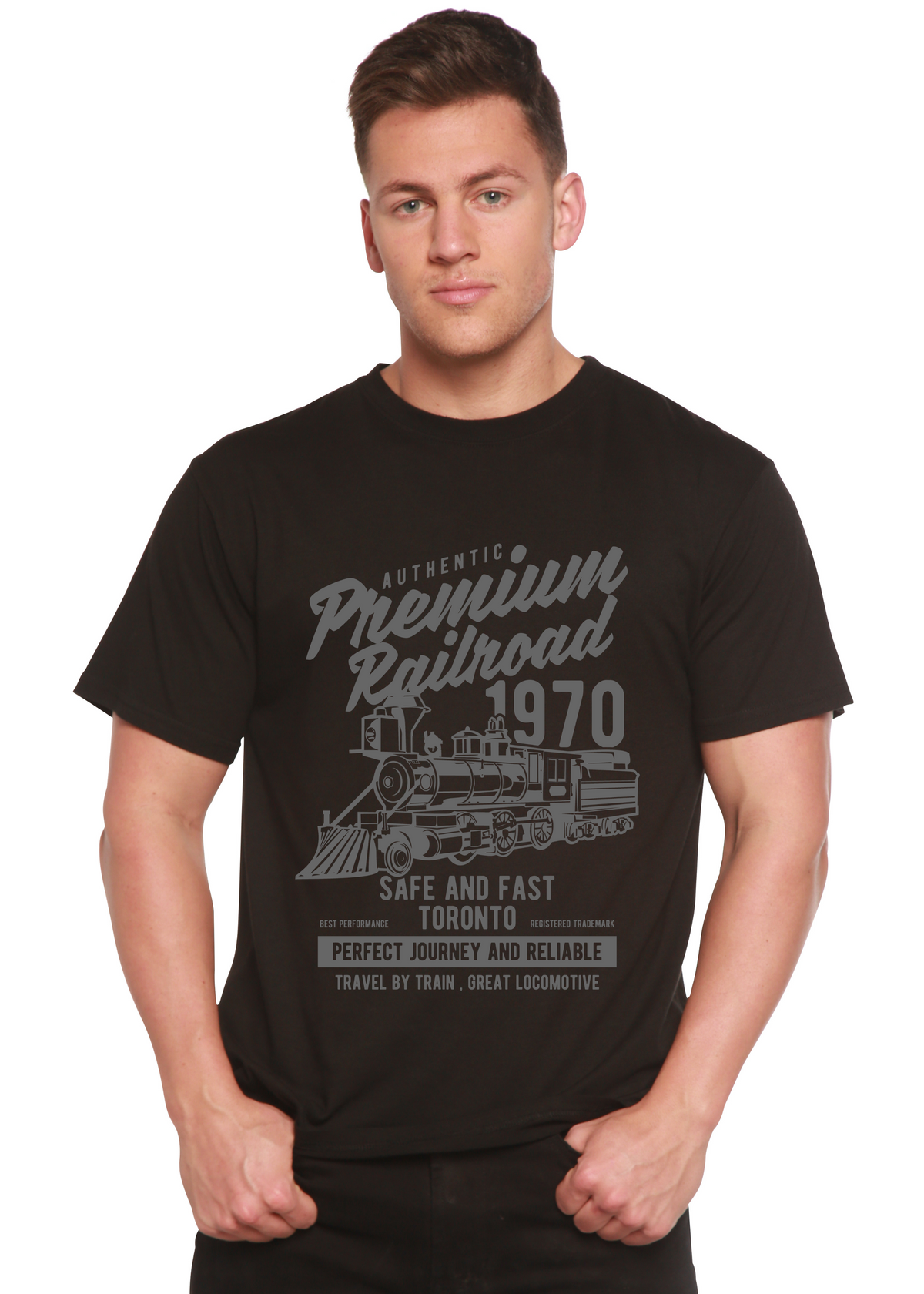 Premium Railroad men's bamboo graphic T-shirt – view 4