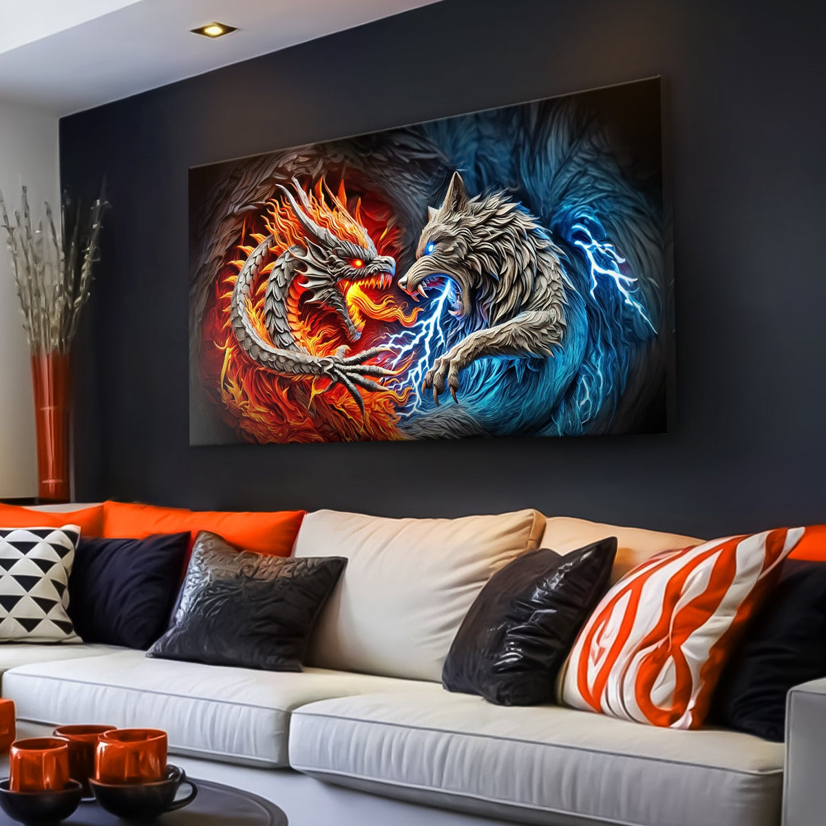 3D Dragon and Wolf Wall Art II canvas by Tailored Canvases, view 3