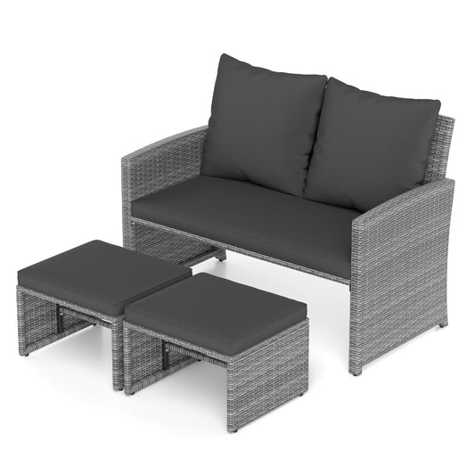 3-piece wicker patio loveseat and ottoman set with cushions by DirectDeals