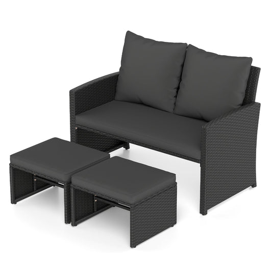 3-piece wicker patio loveseat and ottoman set with cushions by DirectDeals, view 2