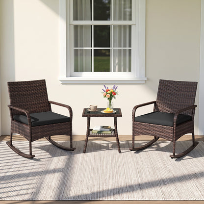 3-piece PE wicker rocking bistro set with cushions and side table by DirectDeals
