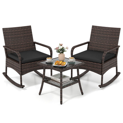 3-piece PE wicker rocking bistro set with cushions and side table by DirectDeals, view 3