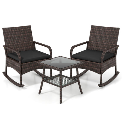 3-piece PE wicker rocking bistro set with cushions and side table by DirectDeals, view 4