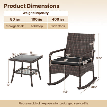 3-piece PE wicker rocking bistro set with cushions and side table by DirectDeals, view 5