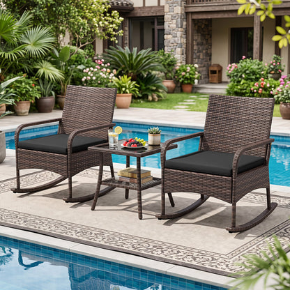 3-piece PE wicker rocking bistro set with cushions and side table by DirectDeals, view 6