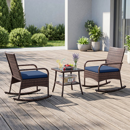 3-piece PE wicker rocking bistro set with cushions and side table by DirectDeals, view 10