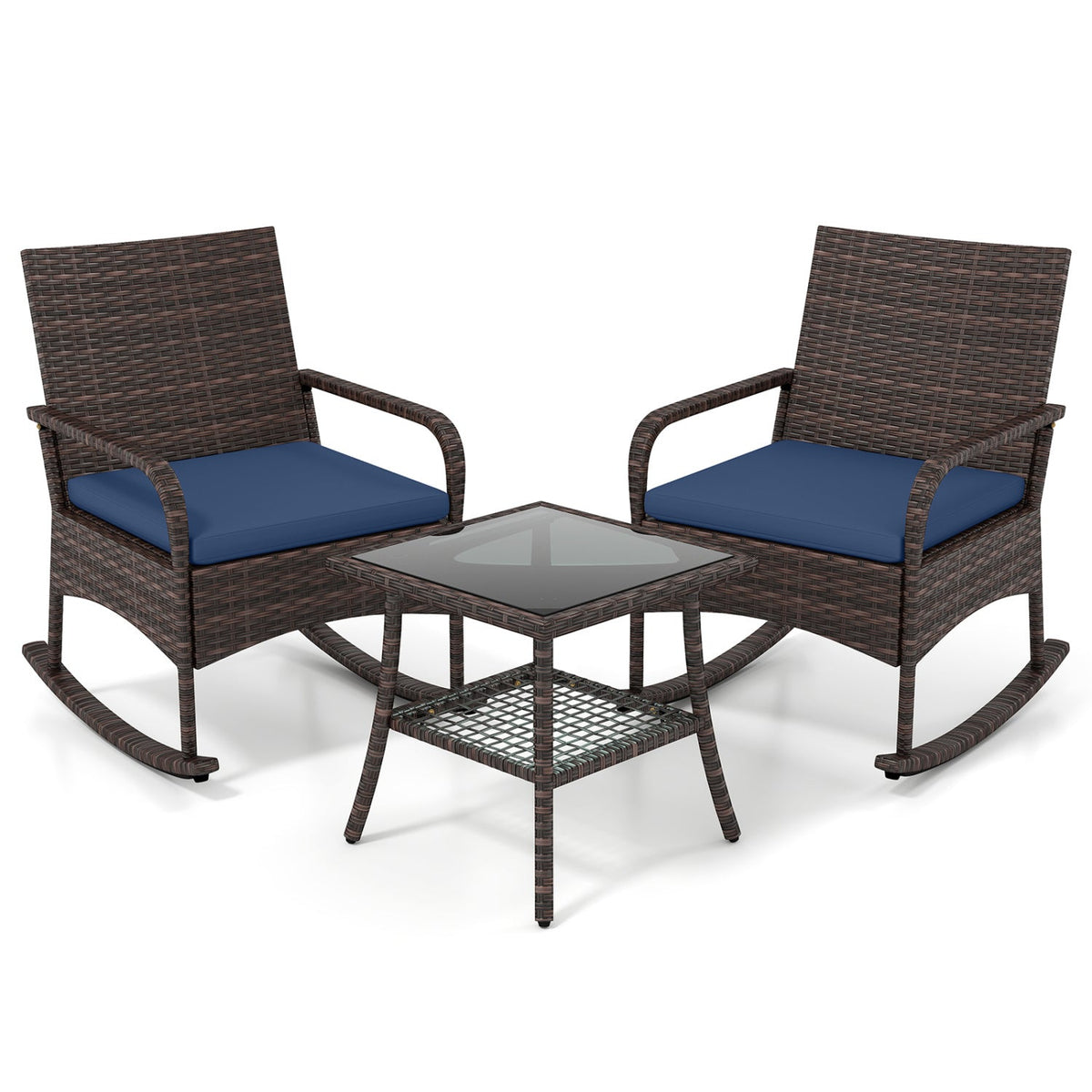 3-piece PE wicker rocking bistro set with cushions and side table by DirectDeals, view 12