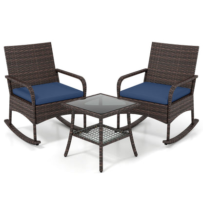3-piece PE wicker rocking bistro set with cushions and side table by DirectDeals, view 12