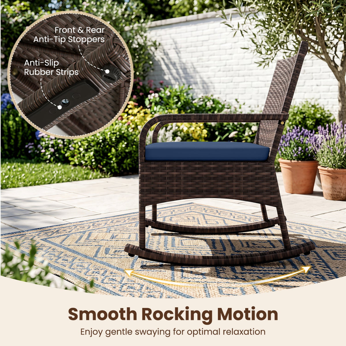 3-piece PE wicker rocking bistro set with cushions and side table by DirectDeals, view 15