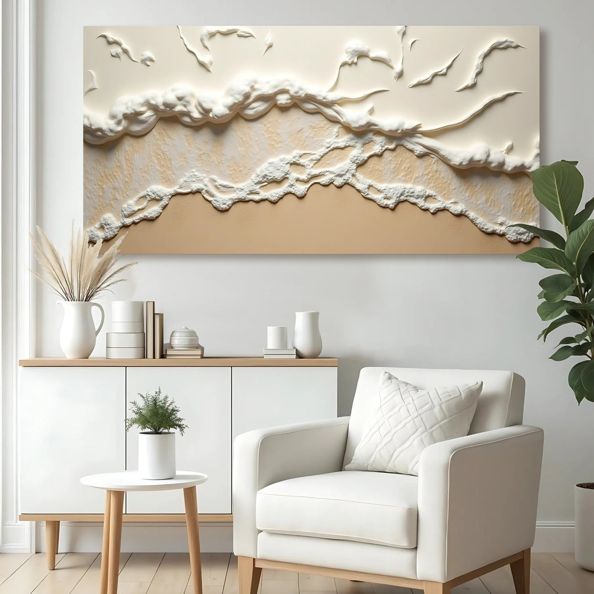 Beige Abstract Ocean Waves Wall Art by Tailored Canvases