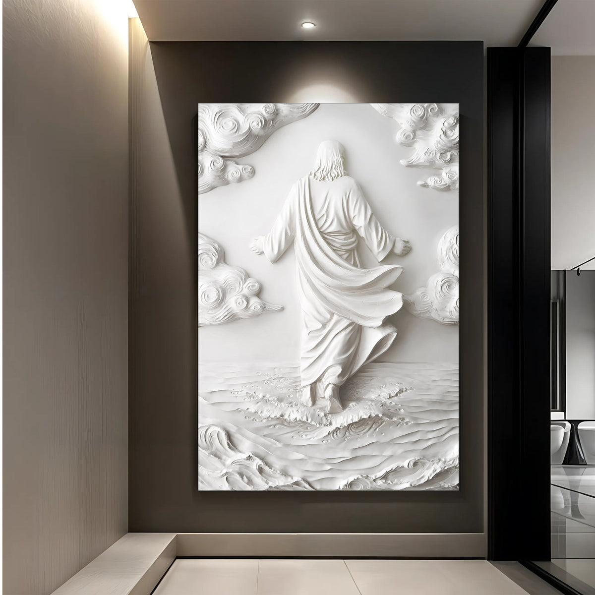 3D Minimalist Jesus Walking on Water Wall Art canvas by Tailored Canvases, view 2