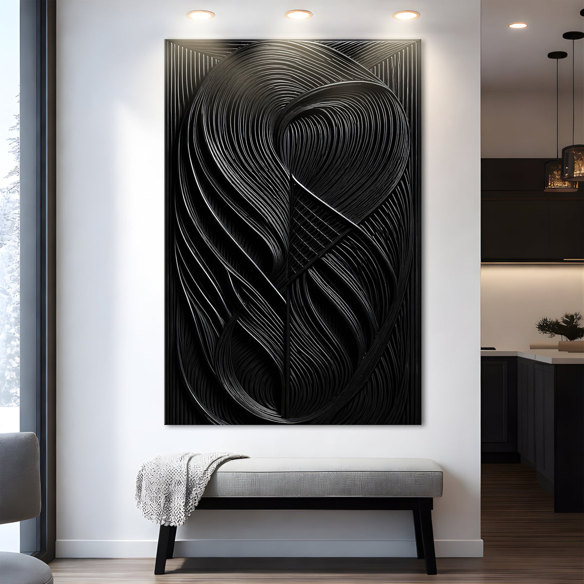 Modern Black Waves Wall Art by Tailored Canvases