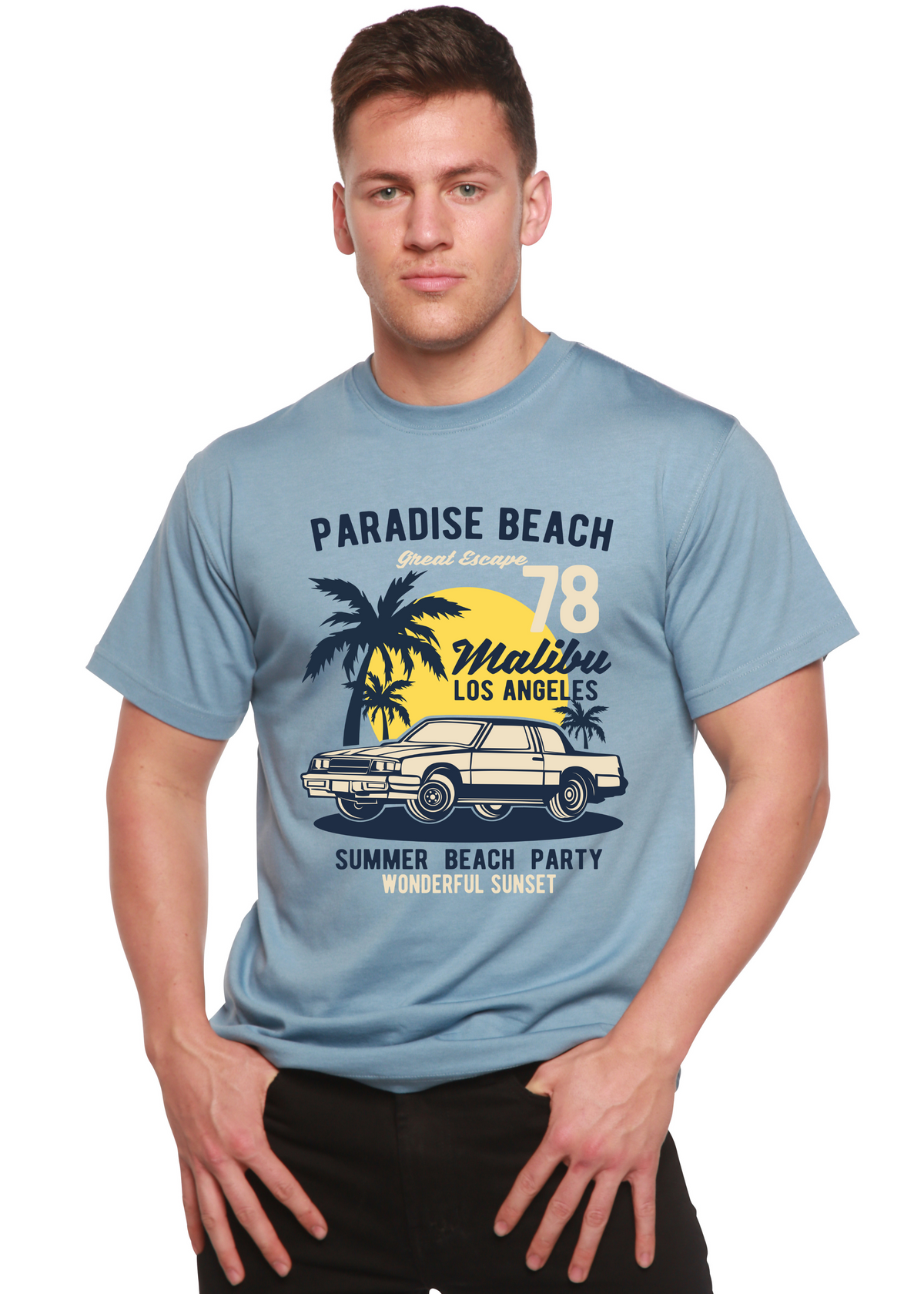 Paradise Beach men's bamboo graphic T-shirt – view 3