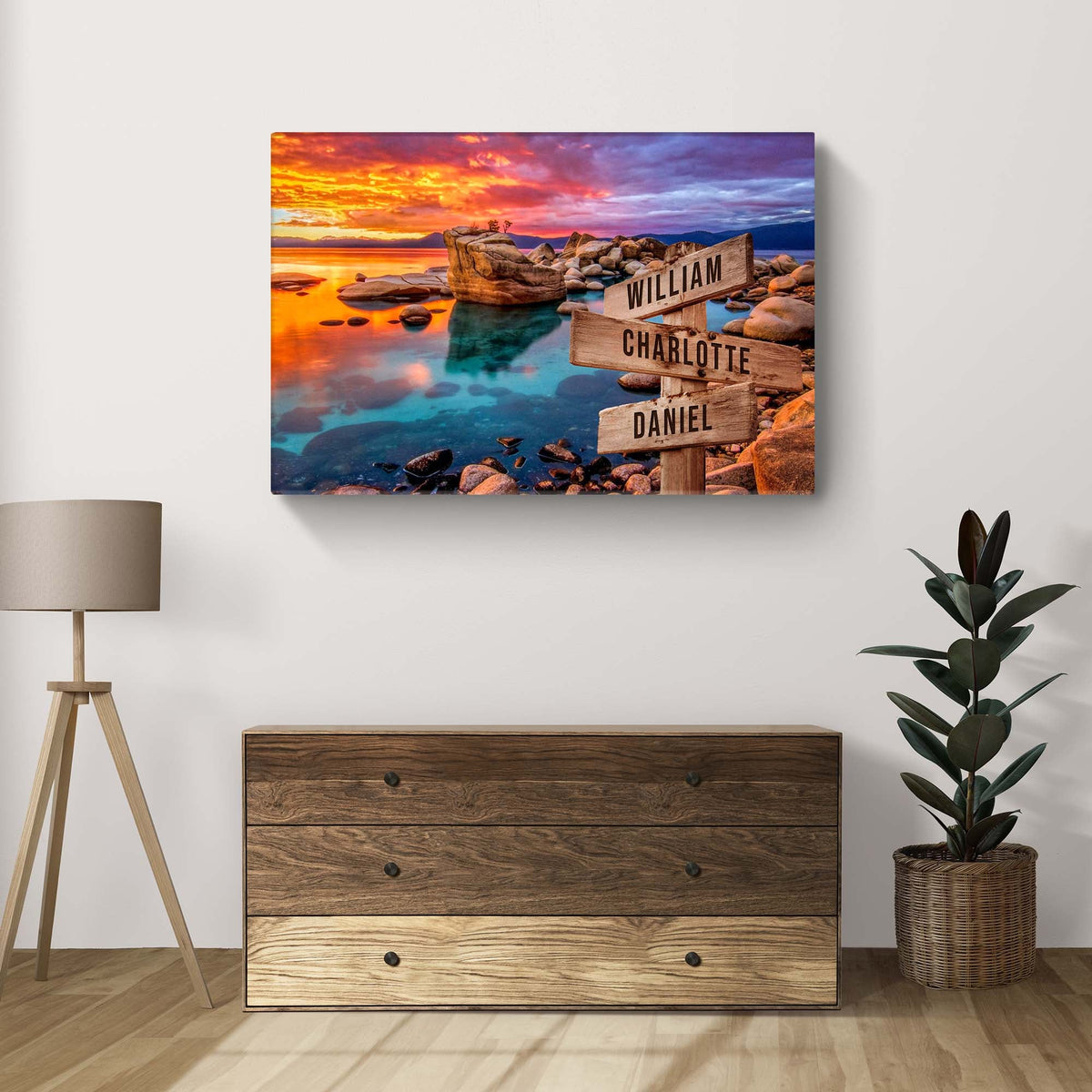Sunset Beach Skies Family Names Sign by Tailored Canvases