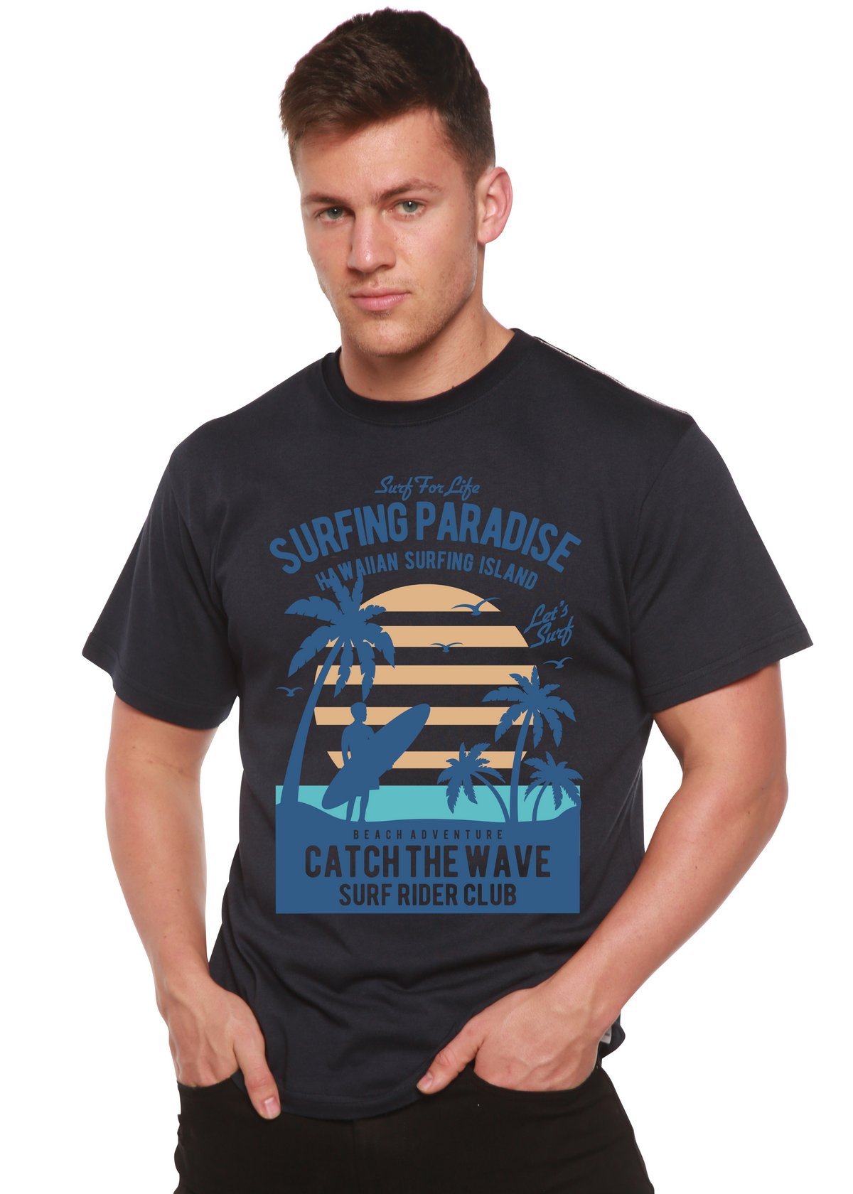 Surfing Paradise men's bamboo graphic T-shirt – view 7