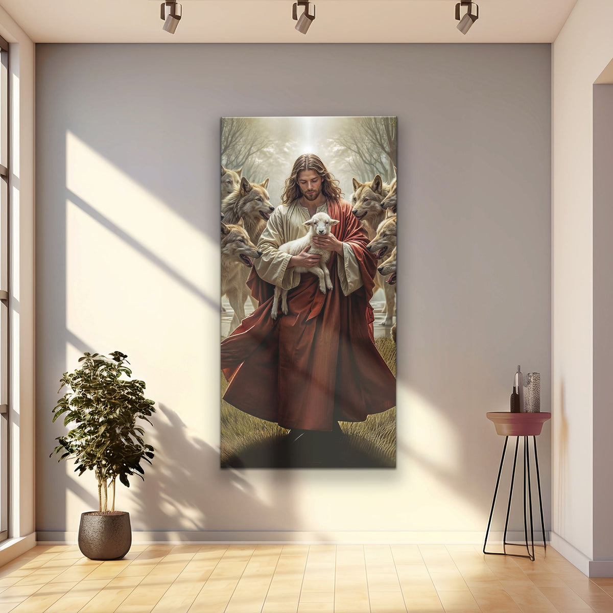 Jesus Protects The Lamb From Wolves Faith Wall Art VI by Tailored Canvases