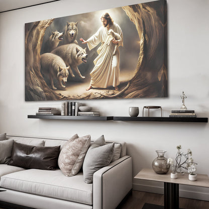 Jesus Protects The Lamb From Wolves Faith Wall Art III by Tailored Canvases