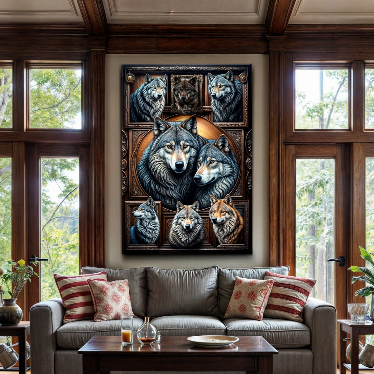 3D Wolf Collage Wall Art III canvas by Tailored Canvases, view 2