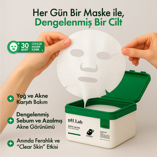 PHLab Anti-Acne Daily Sheet Mask, 30-Count, CICA & Azelaic Acid by Beauty Care Bag