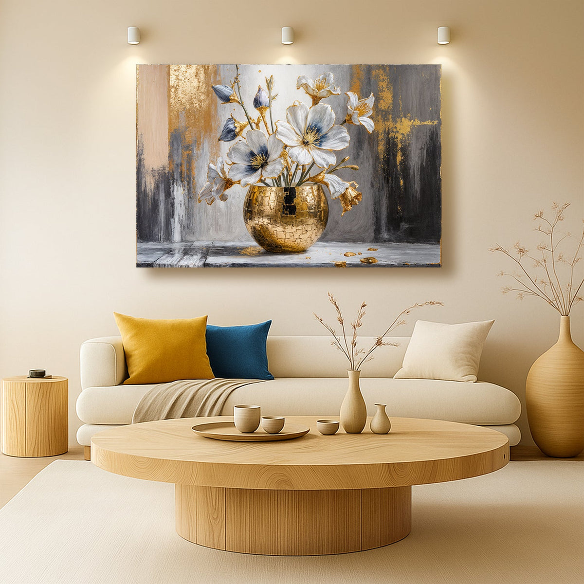 Magnolia Bloom in Gold Abstract Wall Art by Tailored Canvases