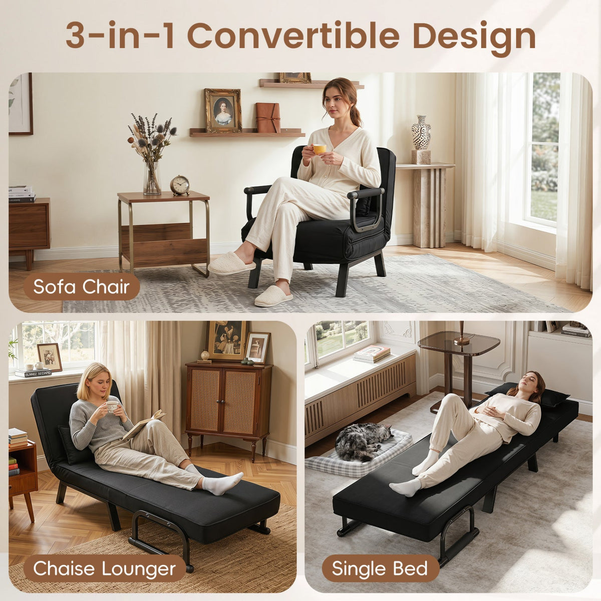 3-in-1 folding sofa bed chair with adjustable backrest by DirectDeals, view 9