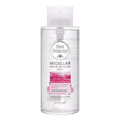 Bee Beauty Micellar Water - Rose & Hyaluronic Acid - Gentle Makeup Remover, Hydrating Face Cleanser, 400ml (13.53 fl oz) by Beauty Care Bag