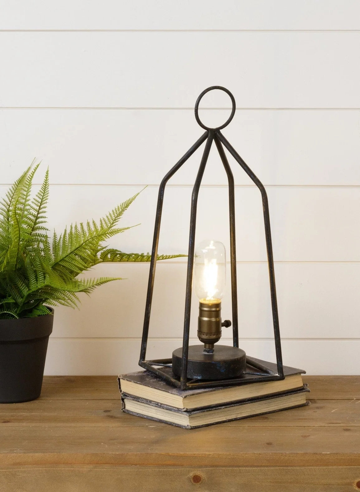 Black Iron Tabletop LED Lantern | Battery-Operated with Timer by Rust & Cinder