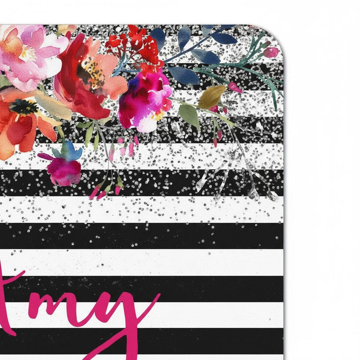 Personalized Floral Mousepad - Watercolor Mouse Pad With Silver Glitter Design by Joyful Moose