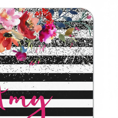 Personalized Floral Mousepad - Watercolor Mouse Pad With Silver Glitter Design by Joyful Moose