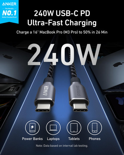 Anker Prime USB-C to USB-C Cable (240W, Upcycled-Braided) by Anker