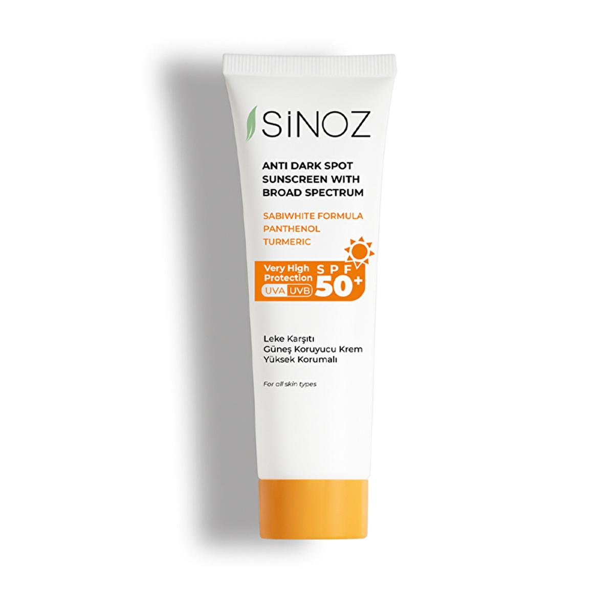 Sinoz SPF 50+ Anti-Spot Facial Sunscreen: Broad Spectrum Protection, Non-Greasy, Moisturizing - Perfect for All Skin Types, Prevents Sun Damage by Beauty Care Bag